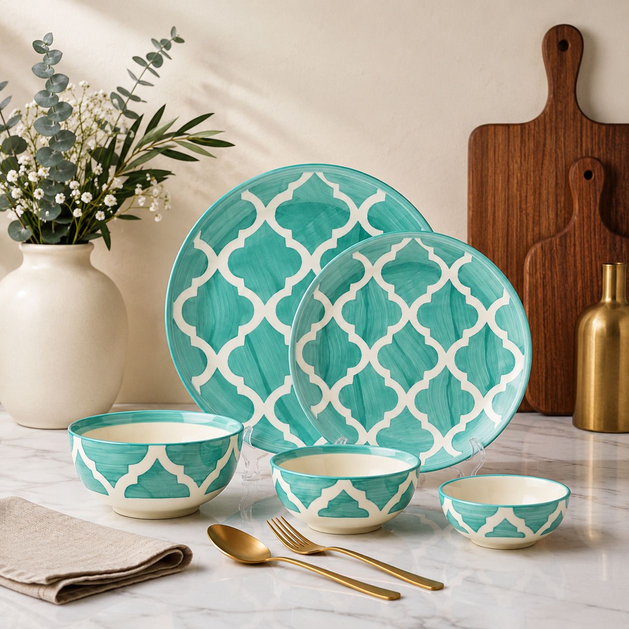Pack of 5 Ceramic Moroccan Pattern Dishwasher Safe Tableware Dinner Set-image-39