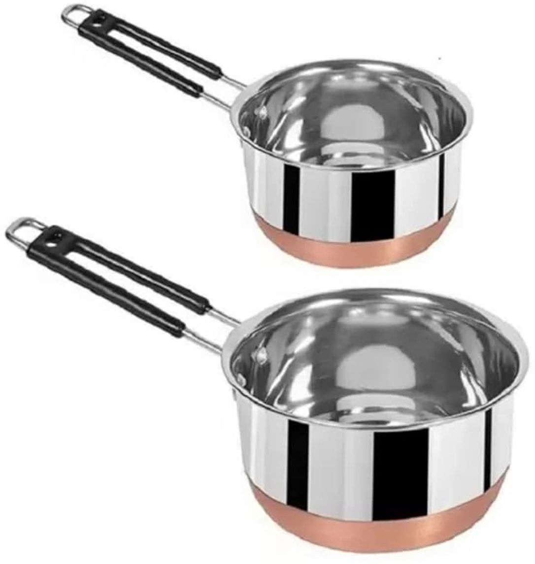 Stainless Steel Copper Bottom Saucepan, Tea Coffee Pan, Milk Pan with Handle K0 Bowl Serving Set-image-13