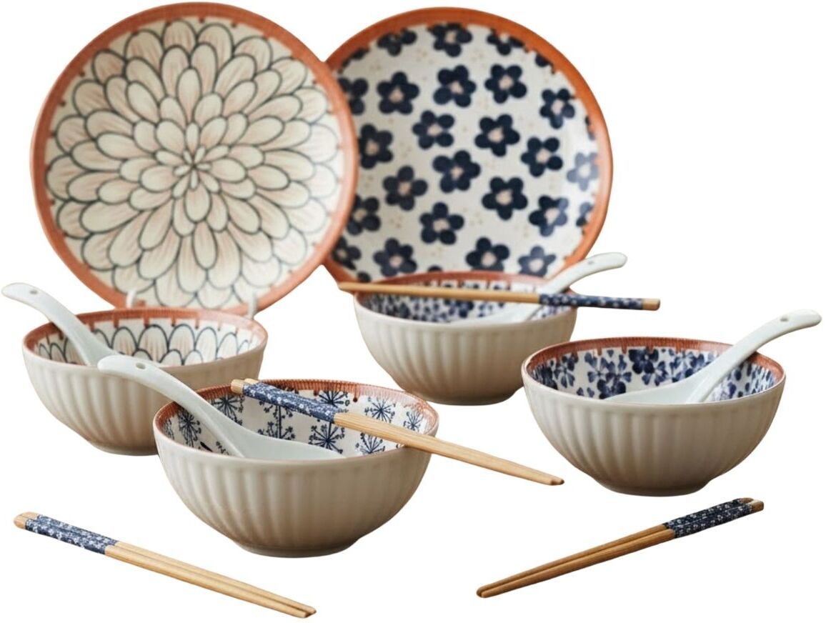 Pack of 14 Ceramic Japanese Ceramic Rice Bowl with Chopsticks for Cereal, Sauce, Snack, Tableware Dinner Set-image-40