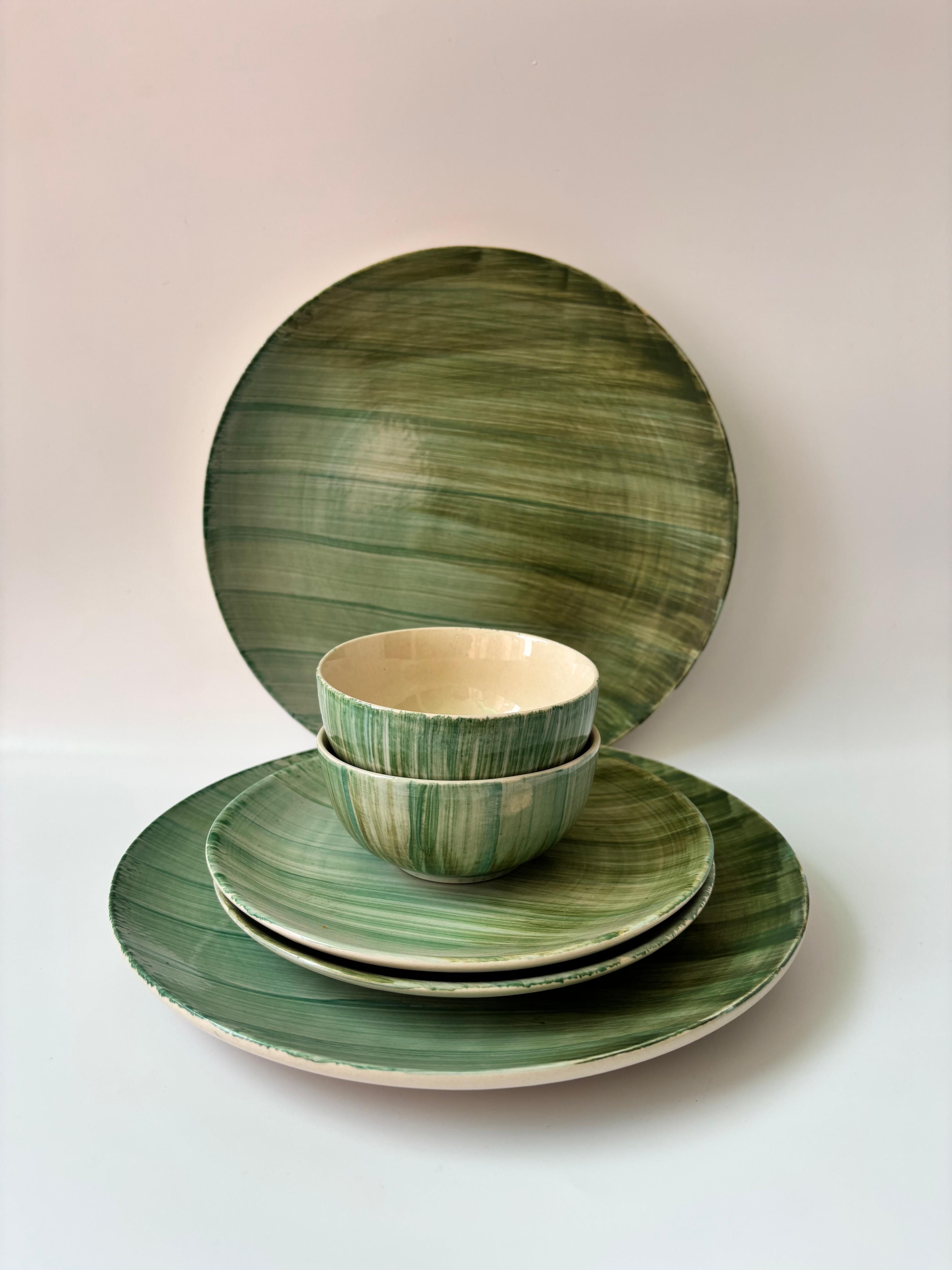 hunar ceramic Pack of 6 Stoneware Green Brushstroke Dinner Set (Set of 6) Dinner Set-picture-14