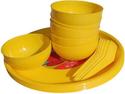 Pack of 18 Plastic Dinner Set With 6 Thali,6 Spoons & 6 Bowls Set Dinner Set-image-46