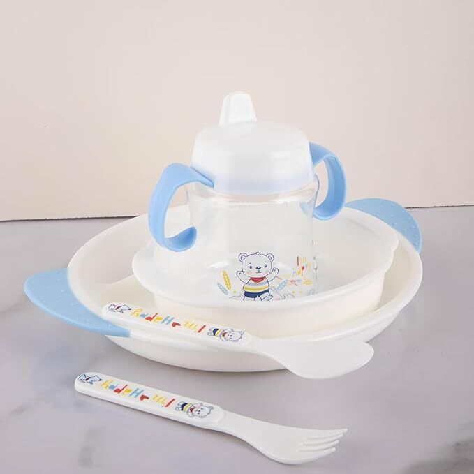 sukhdham Plastic Baby Feeding Dinner Set with Training Cup (5-Piece) Dinner Set-picture-26