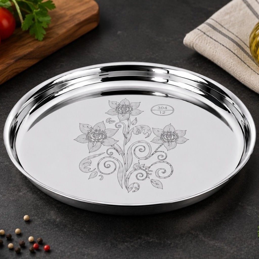 gptrade Pack of 4 Stainless Steel Dinner Plate set of 4 plates | Mirror Finish | 12 Inch Dinner Set-picture-38