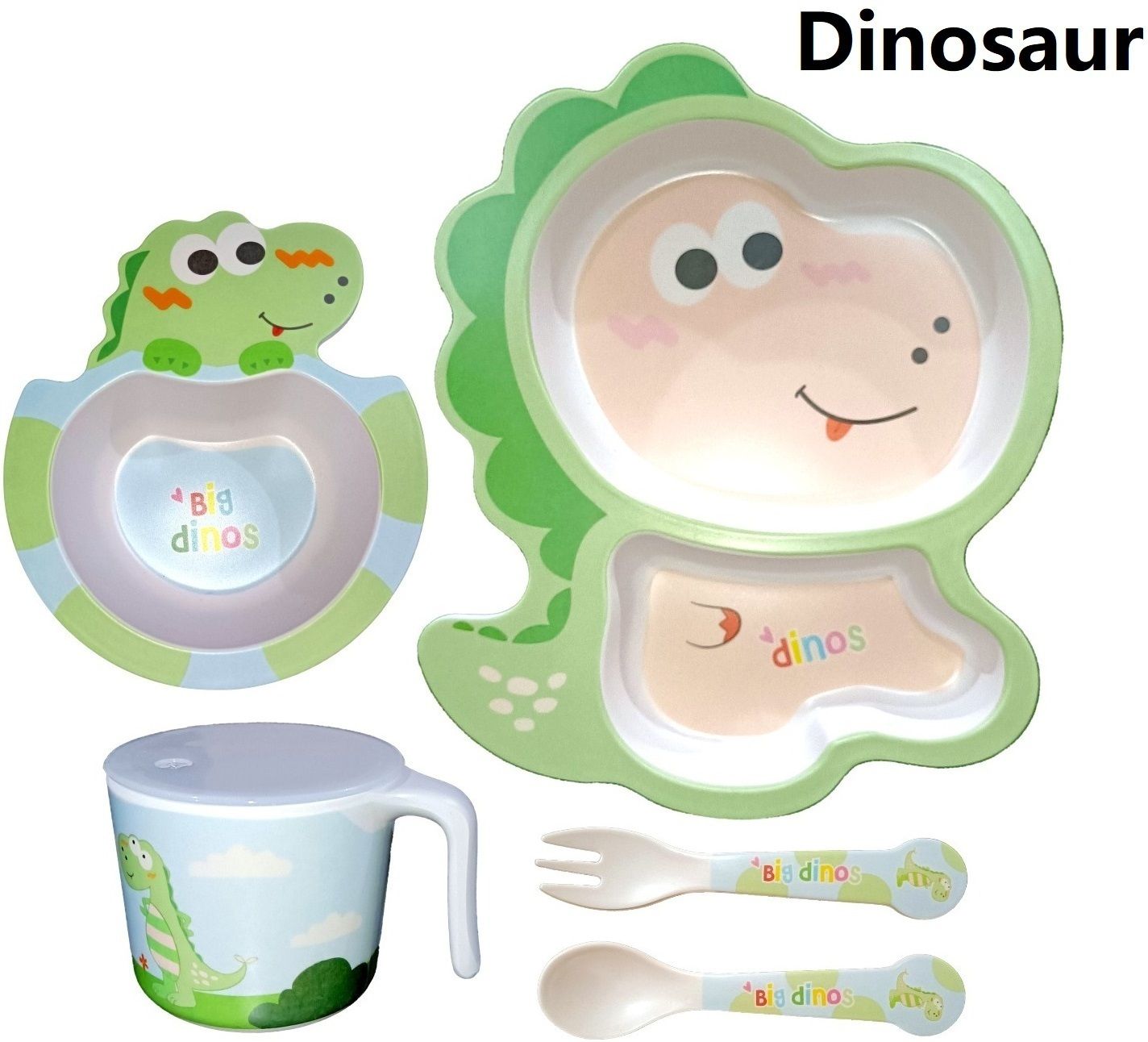 Bamboo FIbre Green Dino Baby Feeding kids Dinner Set (Plate, Bowl, Cup, Spoon & Fork) Dinner Set-image-29