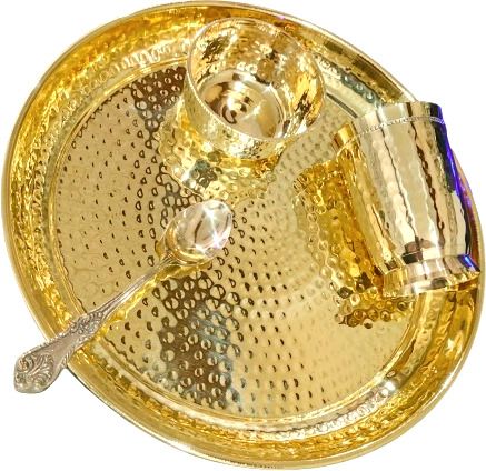 Brass NEW HAMMERED Design THALI Set Pack of- 04 Pieces Dinner Set-image-5