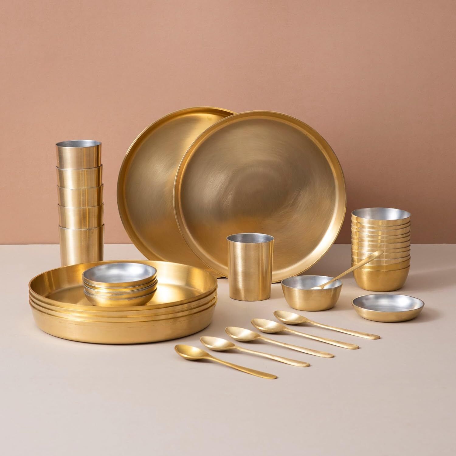 Pack of 36 Brass Handcrafted 36-Piece Pure Brass Thali Set | Authentic Matte Finish Gift Idea Dinner Set-image-13