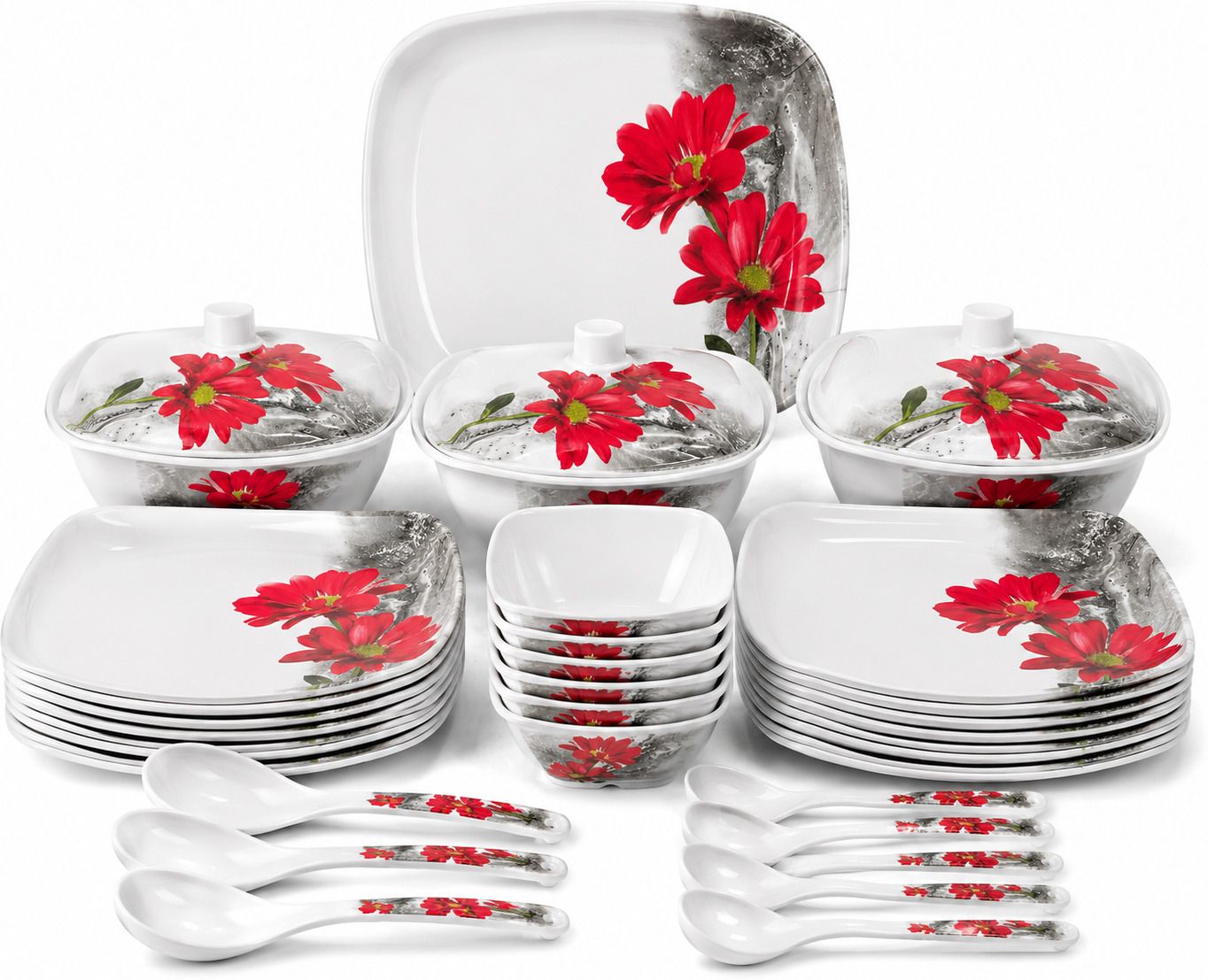 Pack of 40 Melamin Premium Melamine Dinner Set | Food Grade Floral Crockery Set for Daily Dining Dinner Set-image-17