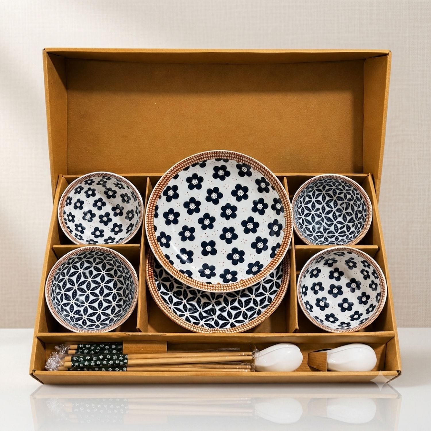 empriso Ceramic Japanese Floral Ceramic Dinner Set with Bowls Plates Spoons and Chopsticks Dinner Set-picture-38