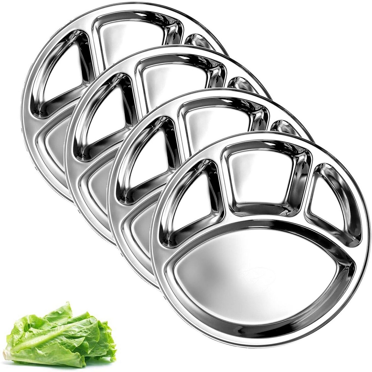 masox store Stainless Steel Round 4 in 1 Compartment Lunch/Dinner Plate Set for Home K7 Dinner Plate-picture-42