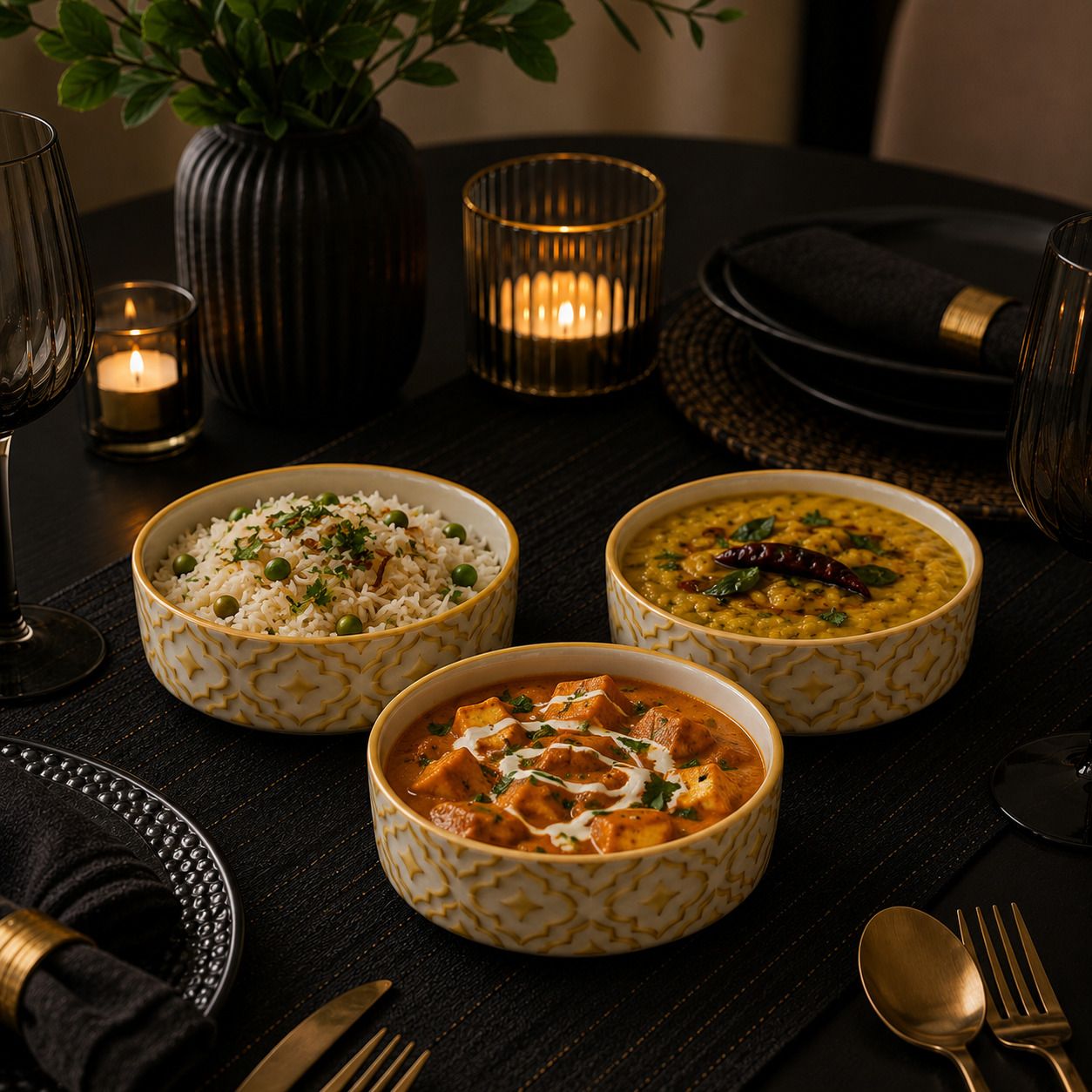 Pack of 3 Ceramic Glina Aura Imperial Gold Dinner Set-image-10