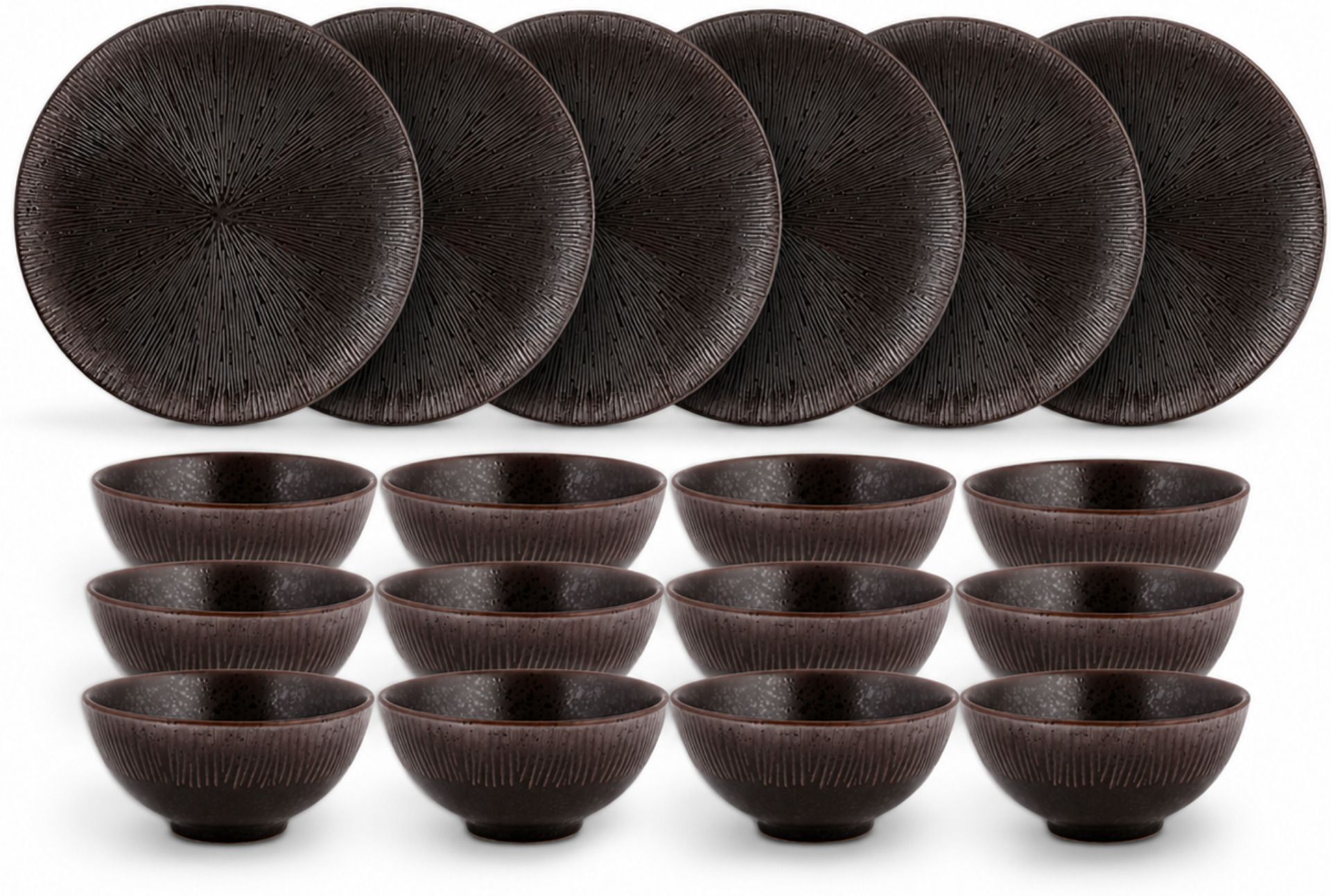 Porcelain Porcelain 12 Snacks Veg Bowl and 6 Full Plate Snacks Set-18Pc Set (Rustic Brown) Dinner Set-image-41