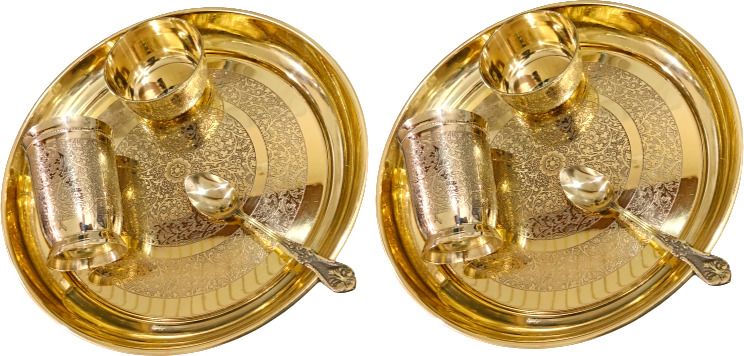 Pack of 2 Brass Embossed Design THALI Set PacK of- 04 ITEMS Dinner Set-image-47