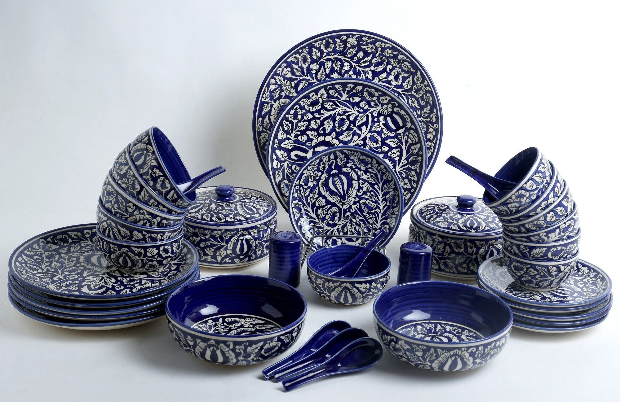 Pack of 37 Ceramic Handmade Blue Mughal Dinner Set-image-17