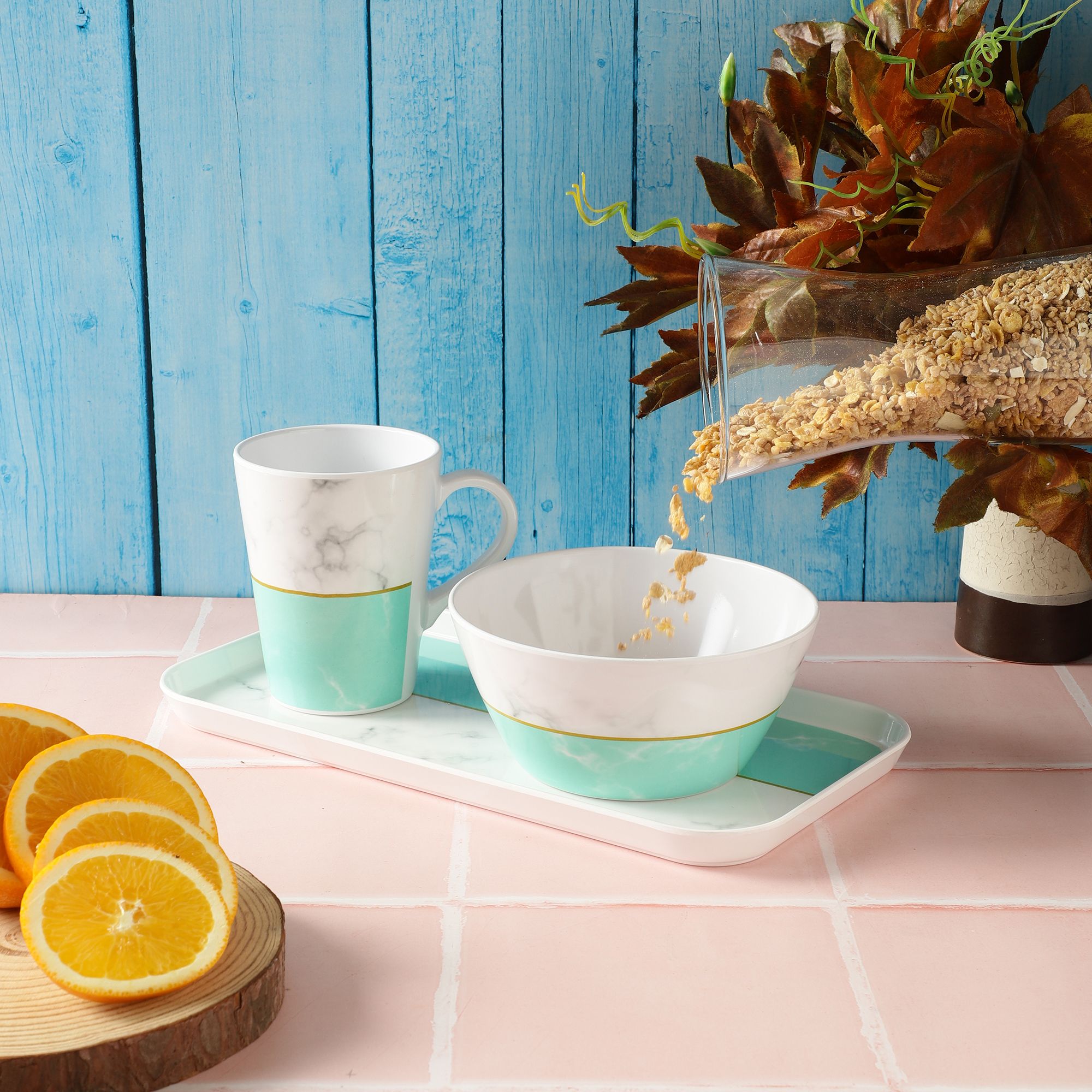 Breakfast and Snack 3 Pcs Set for Multipurpose Combo of Bowl & Mug with Tray - Melamine-image-14