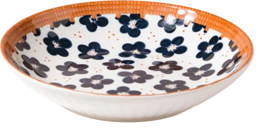 Ceramic Floral Serving Plate Orange Rim Decorative Snack Dessert for Dining Table Dinner Set-image-2