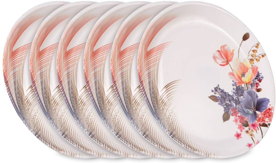 Pack of 6 Melamin Home-Pro 6 Pieces Melamine Dinner Plate Set Boss 302, Floral Design Dinner Set-image-28