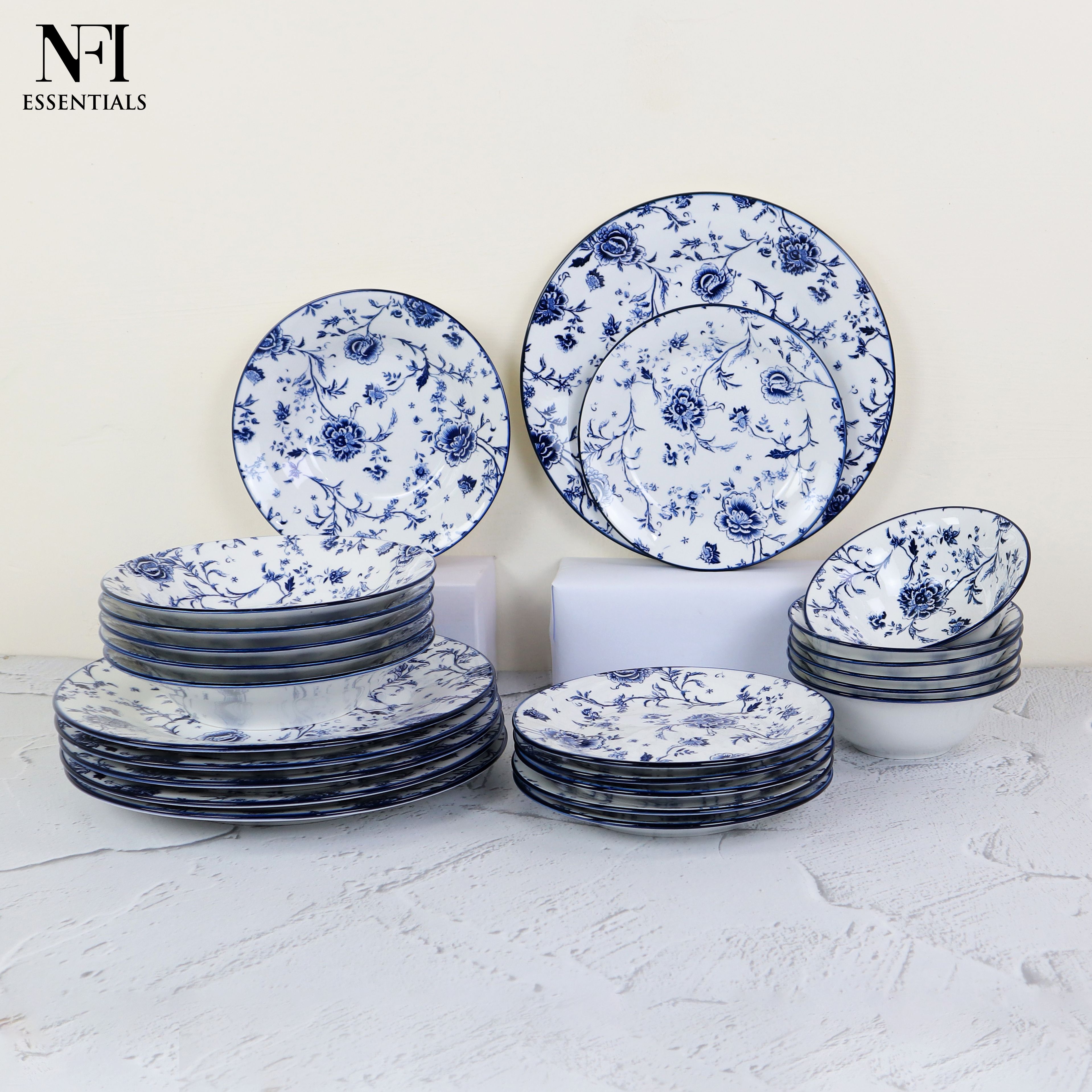 nfi essentials Pack of 24 Ceramic 24 pcs Ceramic Dinner Set for Dining Patchwork Pattern Microwave Dinner Set-picture-17