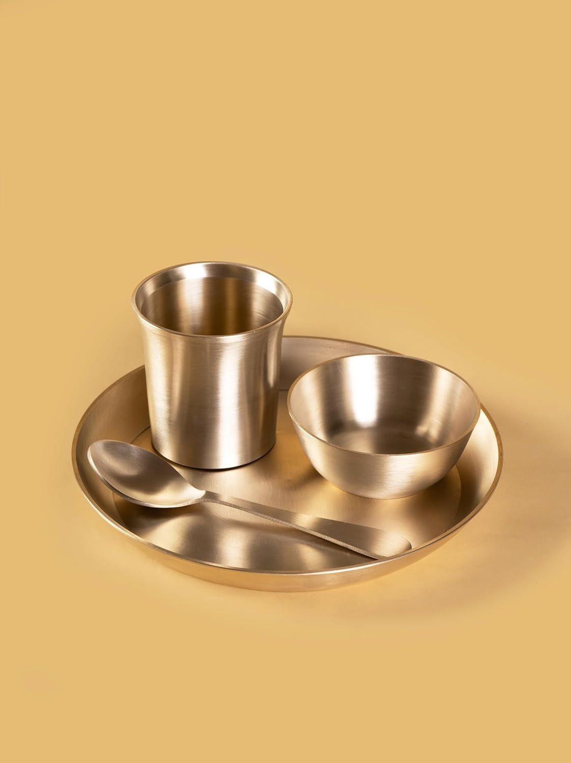 rajneesh handicraft Pack of 4 Bronze 4-Piece Pure Kansa Solid Dinner Set| Authentic Bronze Thali Set| Dinner Set-picture-0