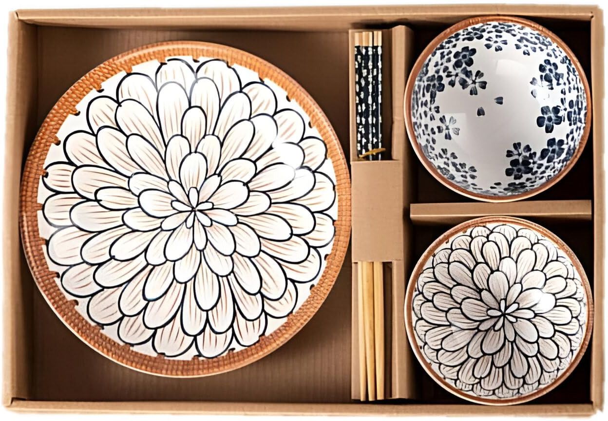Pack of 5 Ceramic Elegant Ceramic Tableware Decorative Plate, Bowls & Chopsticks for Dining Dinner Set-image-17