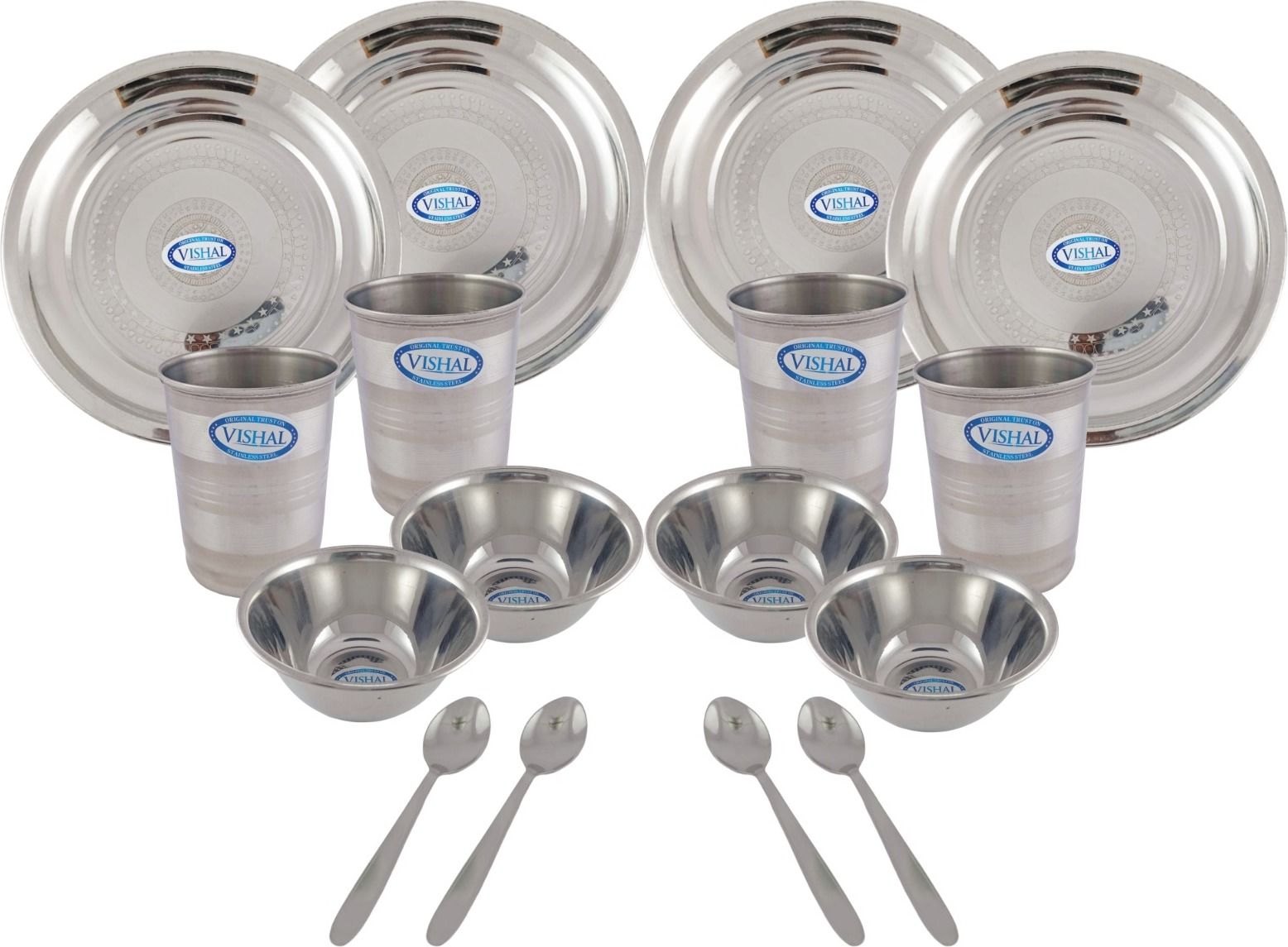 vishal lifetime Pack of 16 Stainless Steel Premium Stainless Steel Mirror Finish Floral Laser Printed Dinner Set Dinner Set-picture-10