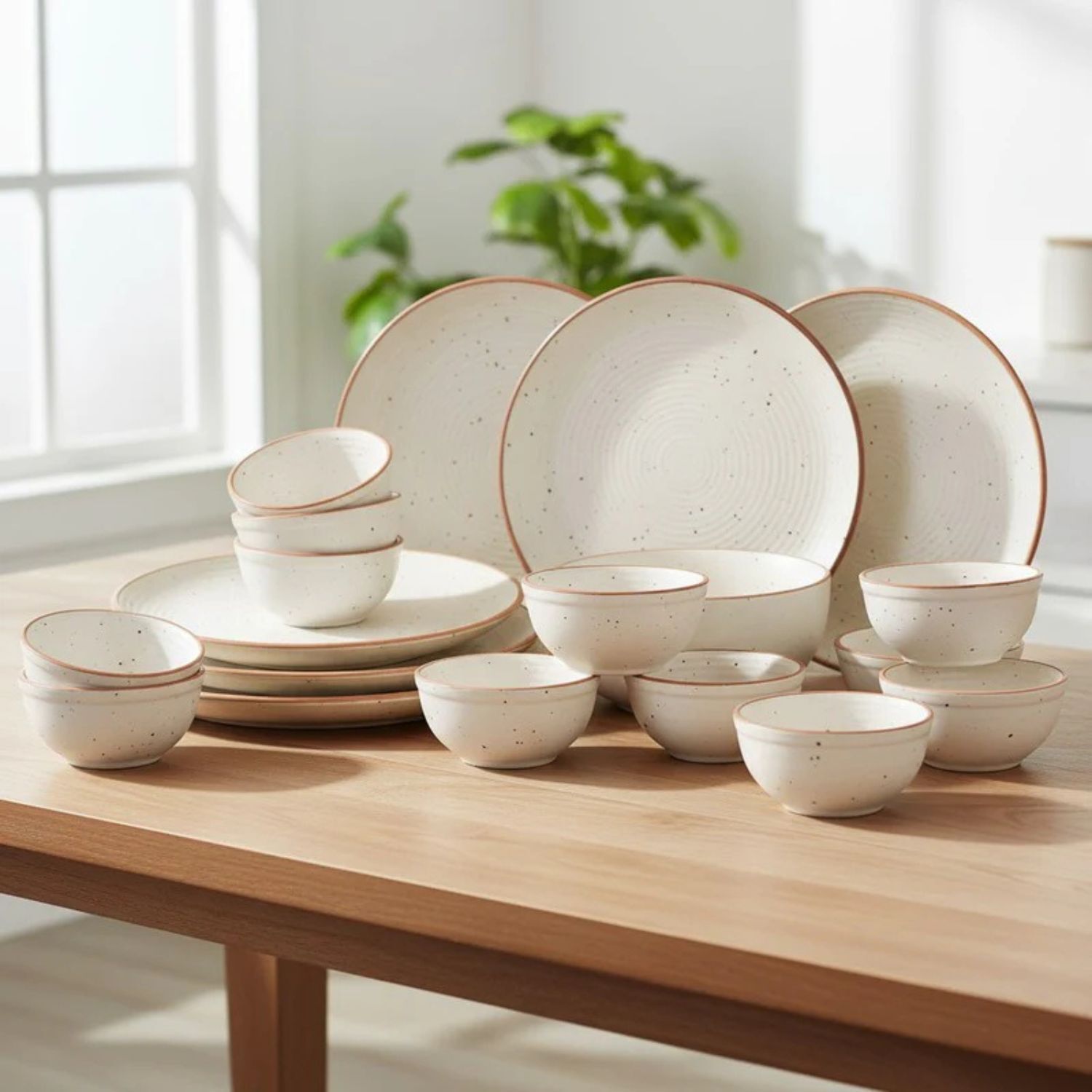 Pack of 19 Ceramic Ceramic "6 Dinner Plates & 12 Bowls with 1 Large Bowl" (19 Pieces Dinner Set-image-49