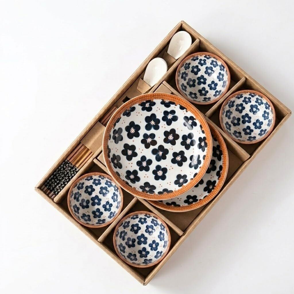 Pack of 14 Ceramic Japanese Style Ceramic Dinner Set | Plate Bowl Spoon Chopsticks Dinner Set-image-42