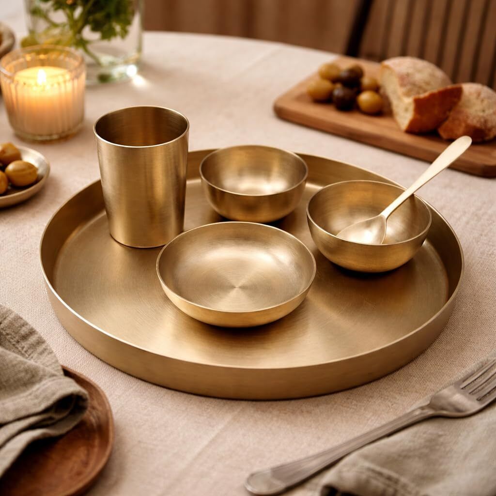 rammetals Bronze Premium Kansa Thali Set, Brass Dinner Set for 6 People, Bronze Dinnerware Dinner Set-picture-13