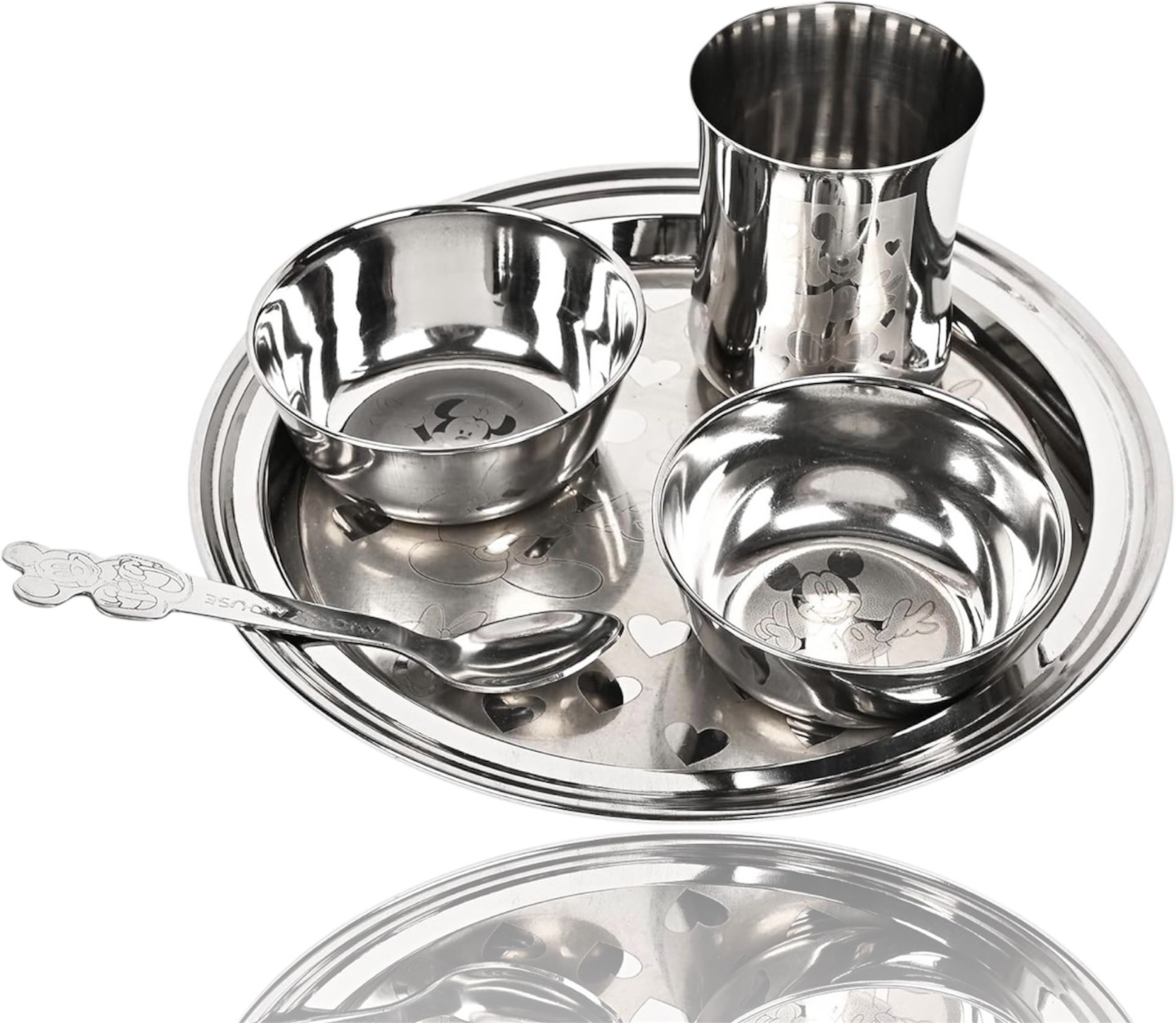 Pack of 5 Stainless Steel S.S. Laser Cartoon Printed Baby Dinner Set Pack Of 5 Medium Size For Kids Dinner Set-image-43