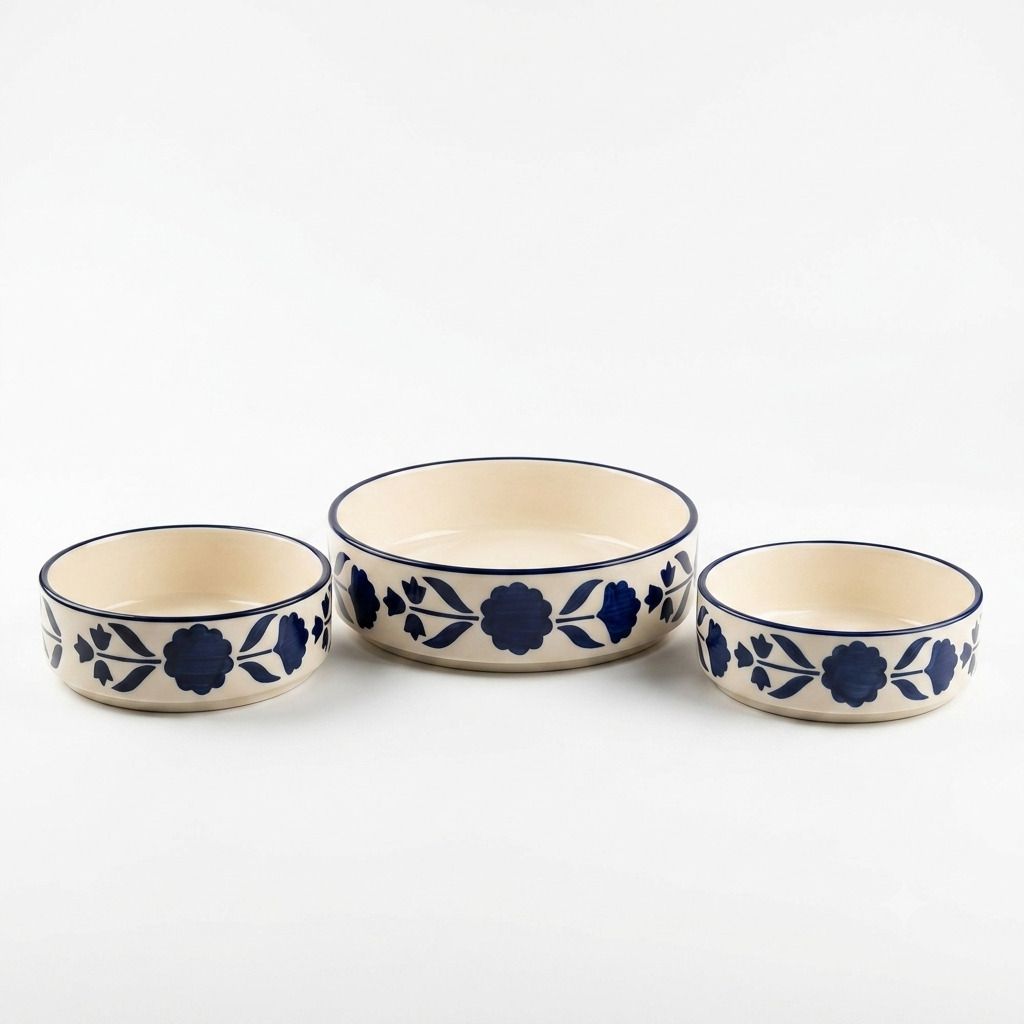 Pack of 3 Ceramic Indigo Bloom Bowl Set Dinner Set-image-4