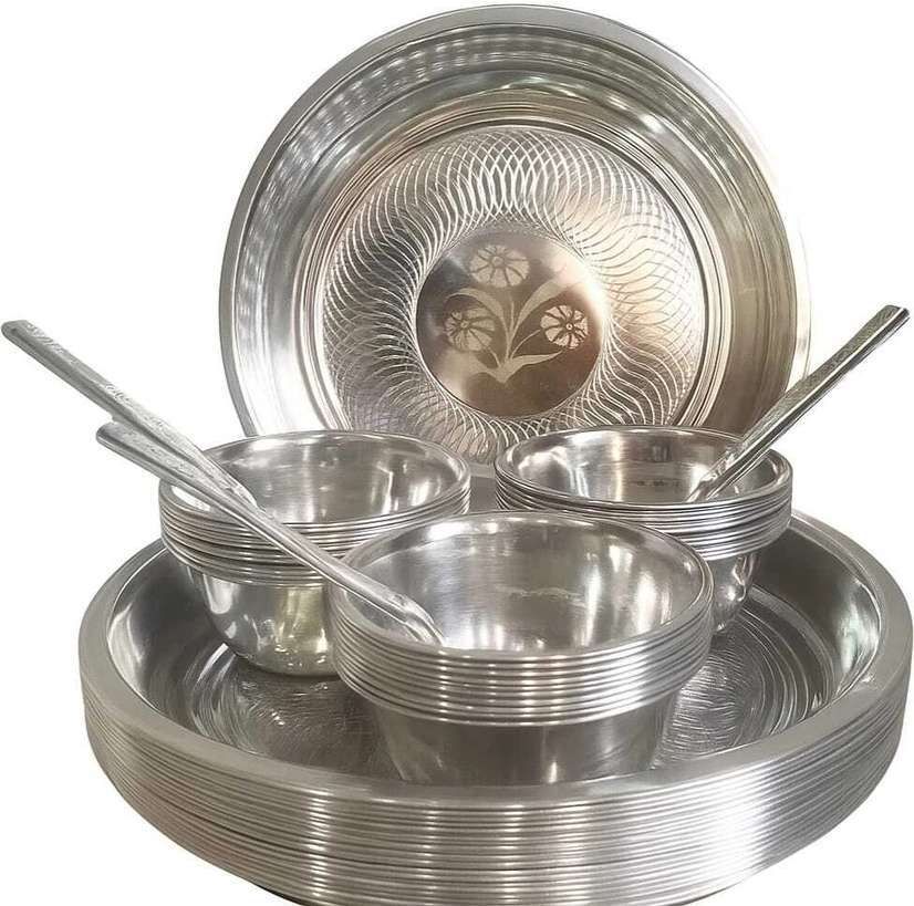 Pack of 9 Stainless Steel Dinner Set 3, Plate 3, Bowl 3, Spoon Dinner Set Dinner Set-image-47