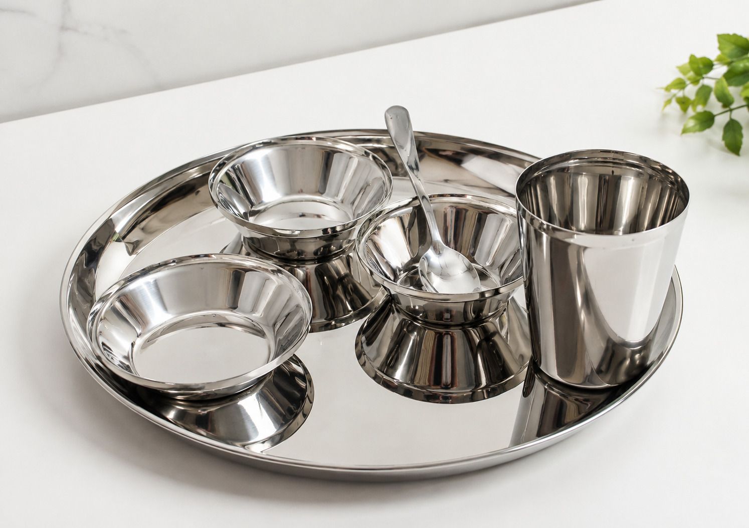 hartoni Pack of 6 Stainless Steel Vento Plain Thali Set Dinner Set-picture-47