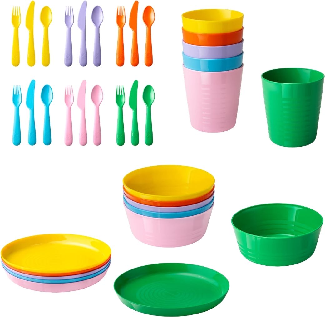 ikea Pack of 36 Plastic Kids Colourful Dinnerware Set36 Pcs | Plates, Bowls, Tumblers & Flatware Dinner Set-picture-3