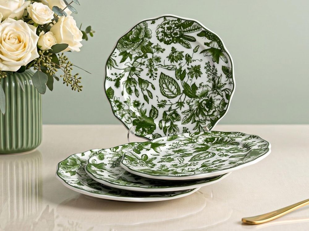 bodhi house Pack of 4 Porcelain Green Leaf Dinner Set-picture-46