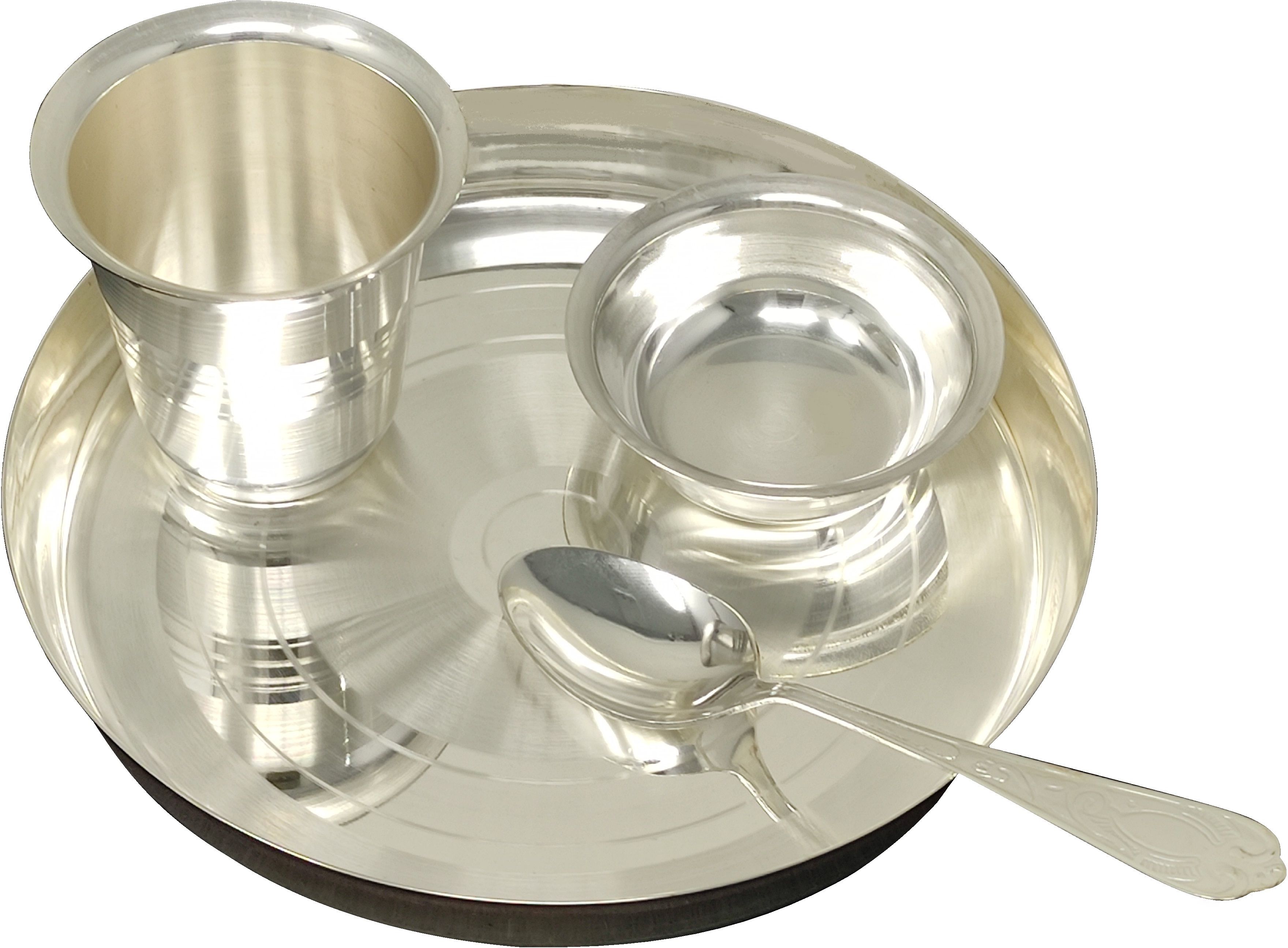 bengalen Pack of 4 Silver Plated Baby Dinner Set 7 Inch for Annaprashan Sanskar Rice Ceremony Gift Items Dinner Set-picture-14