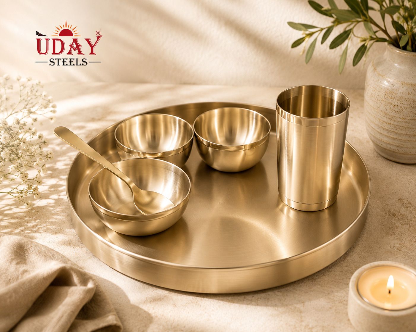 uday steels Bronze Dual tone bronze thali set Dinner Set-picture-25