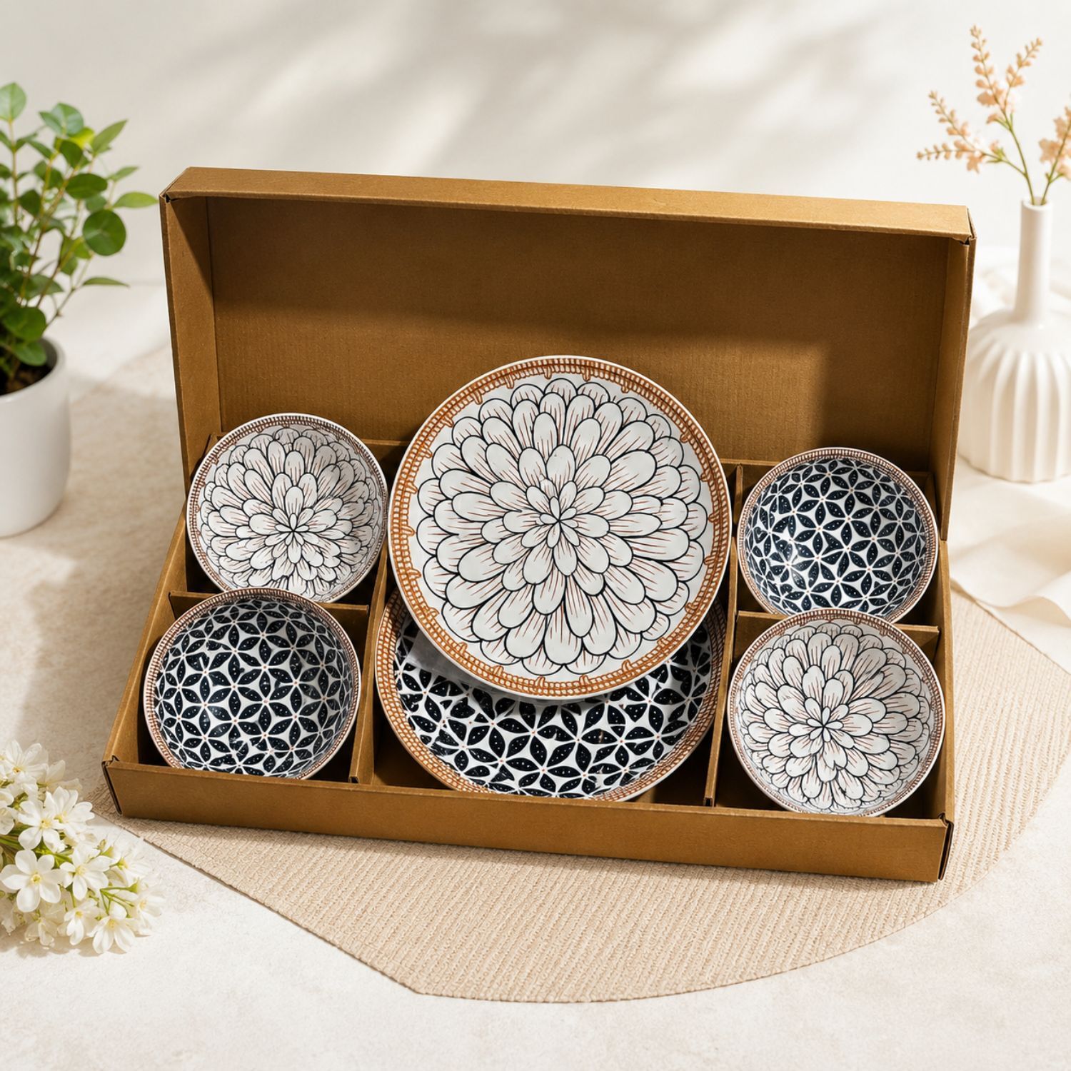 empriso knives Ceramic Ceramic Dinner Set with Floral Bowls Plates Spoons for Home Dining Dinner Set-picture-24