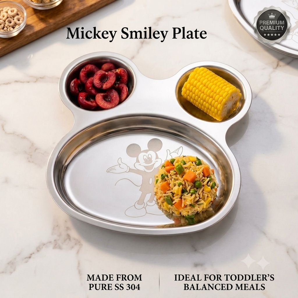 Stainless Steel LAVIRA Premium Stainless Steel Mickey Mouse Shape and Printed Kids Dinner Plate Dinner Set-image-44