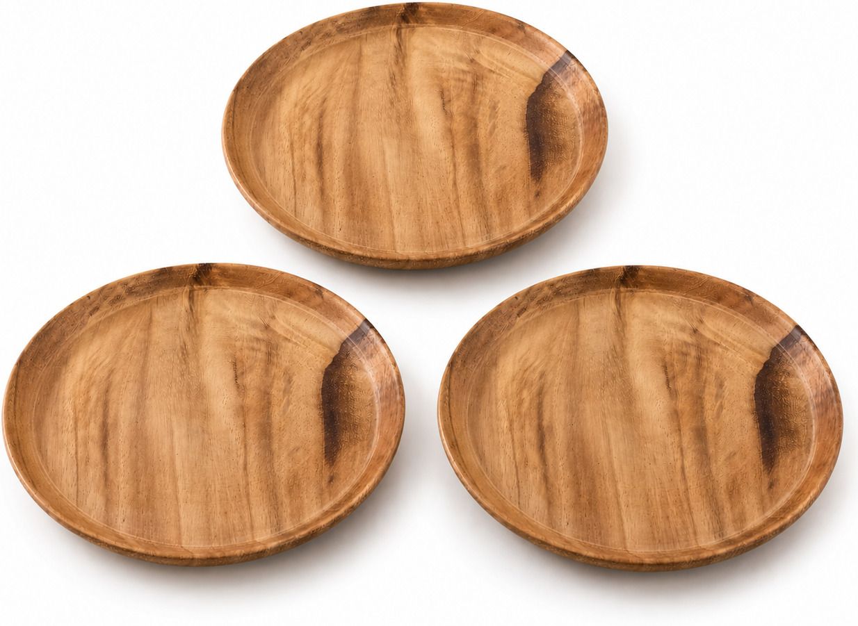 Pack of 3 Wood Handmade Wooden Serving Plate Pack of 3 for Home & Kitchen Dinner Set-image-17