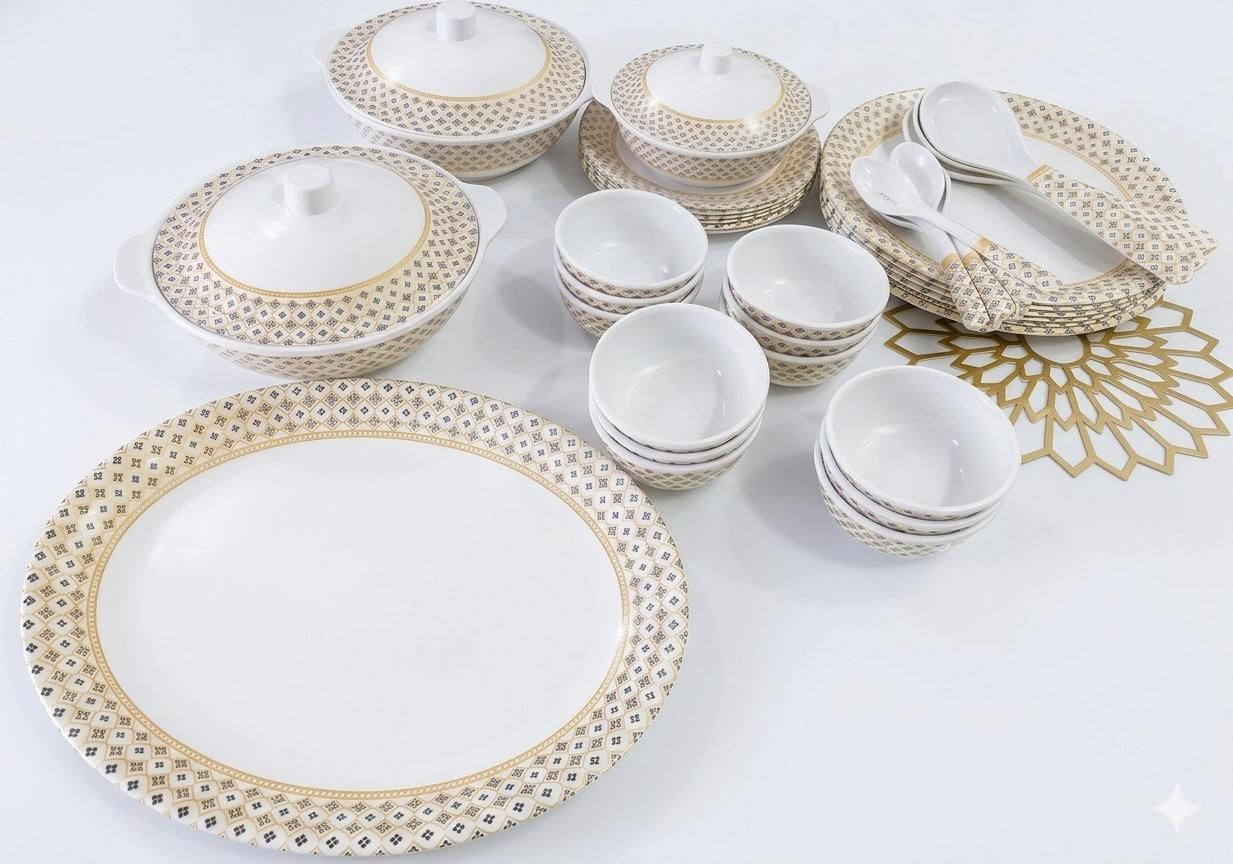 parul global Pack of 40 Melamin Malamine Dinner - Set of 40 Pcs-Golden & Blue Square mixed Design2017 Dinner Set-picture-14