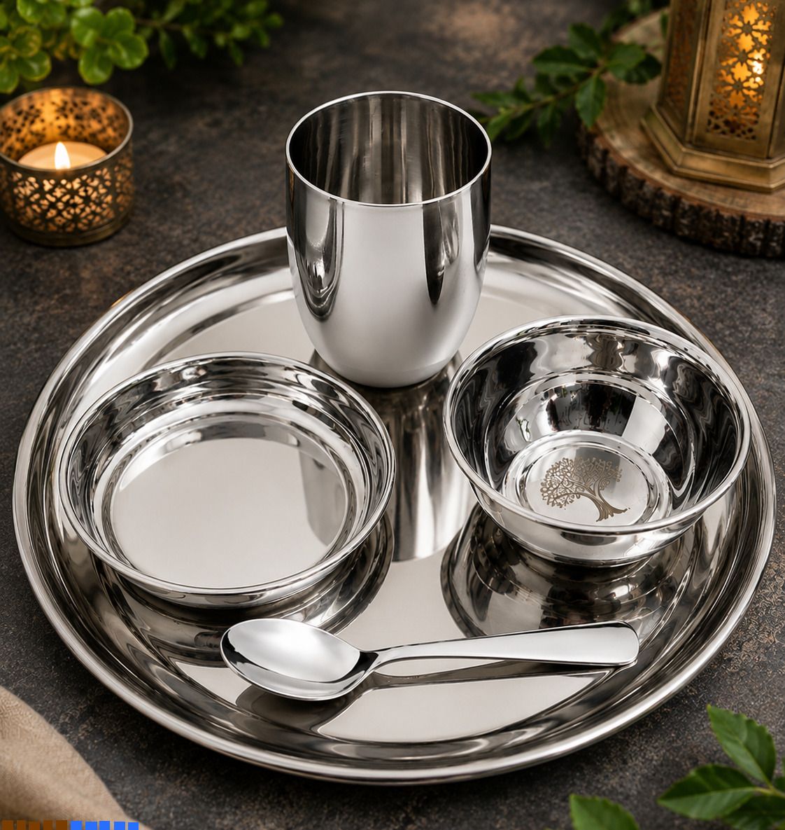 Pack of 5 Stainless Steel Premium 5 pcs Stainless Steel Dinner Set Mirror Finish Silver Dining Combo B30 Dinner Set-image-31