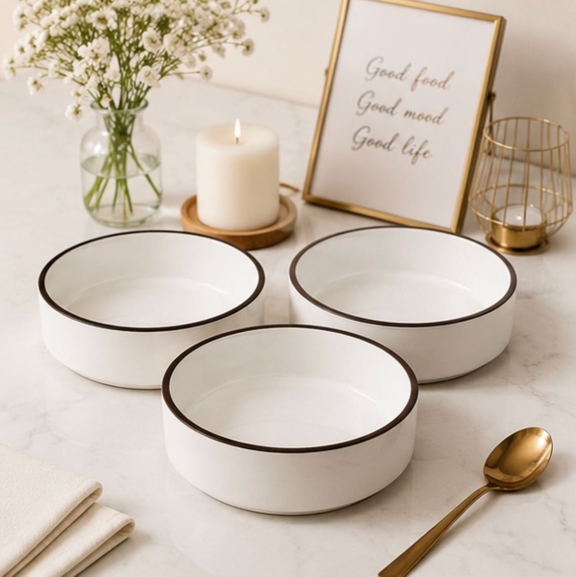 Pack of 3 Ceramic Glina Aura Elite Bowl Set Dinner Set-image-49