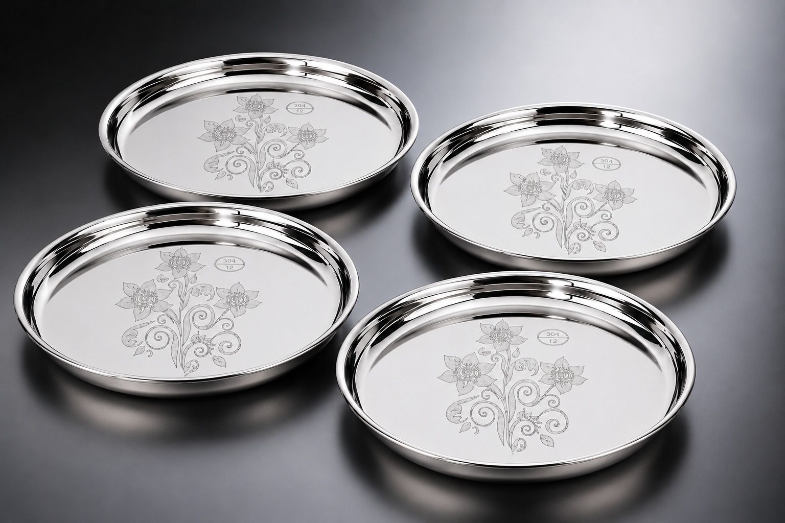 gptrade Pack of 4 Stainless Steel Latest Dinnerware Plate set of 4 plates | Mirror Finish | 12 Inch Dinner Set-picture-15