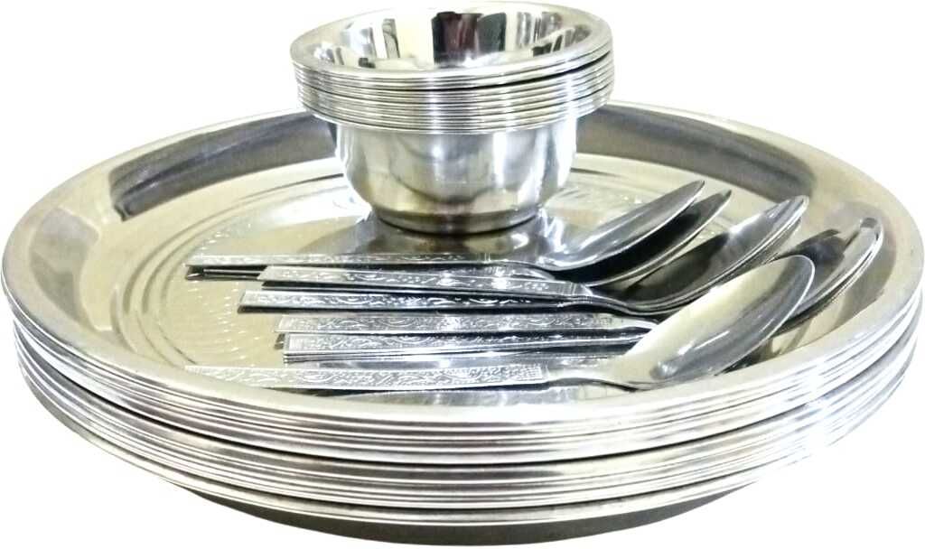 3 Plate 3 bowl 3 spoon Steel Laser Printed Steel Dinner Set |9 Pieces Steel Dinner Plate-image-3