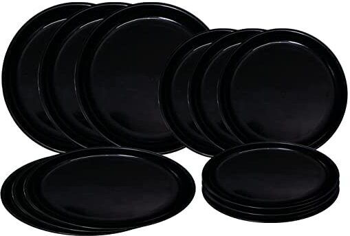 Pack of 12 Plastic Round Plate Microwave Safe, Full Plate & Half Plate Black Color Dinner Set-image-9