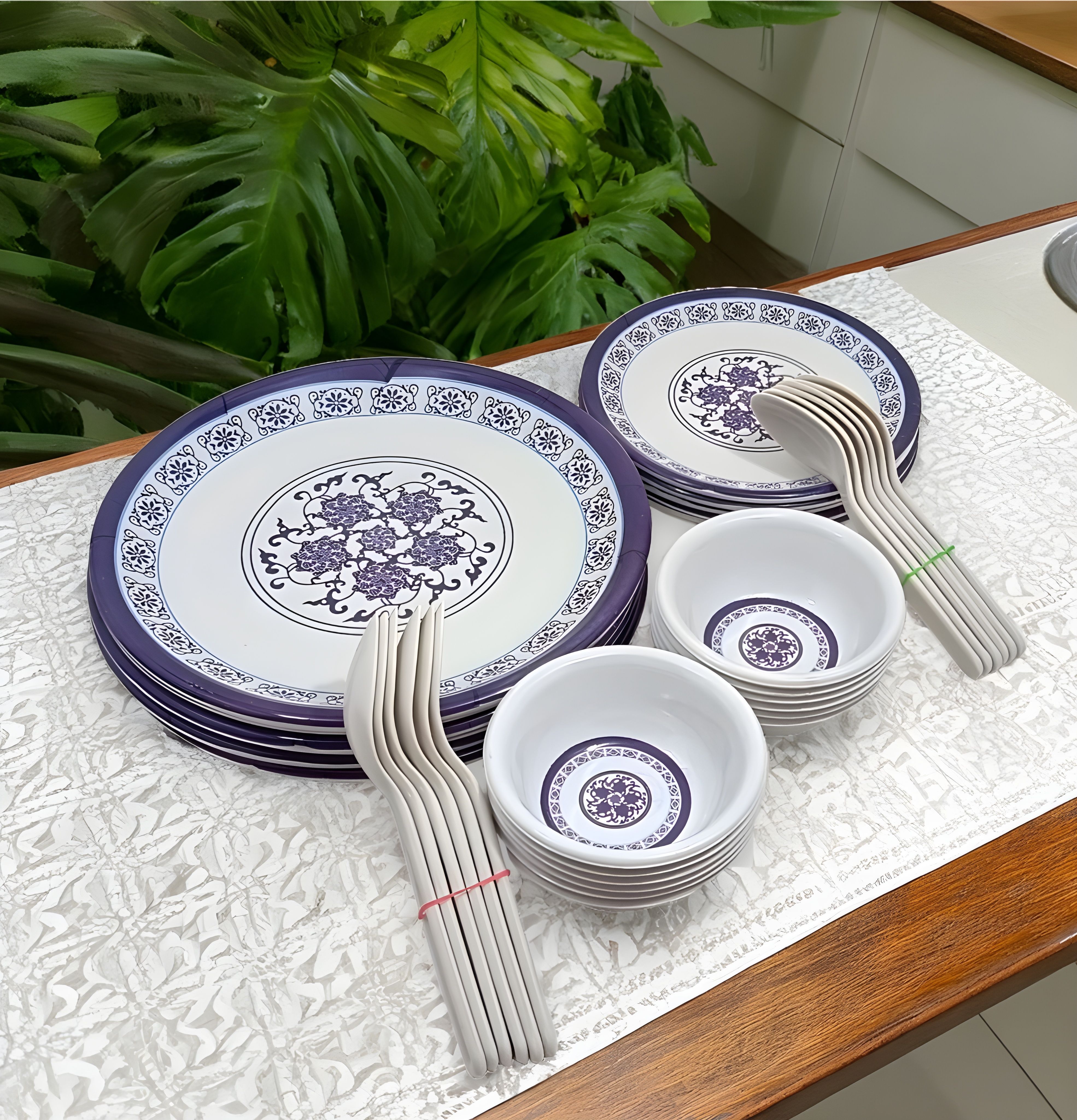 kitchrox Pack of 36 Melamin Every Occasion Covered:- Printed Round Dinner Set stackable and reusable. Dinner Set-picture-19