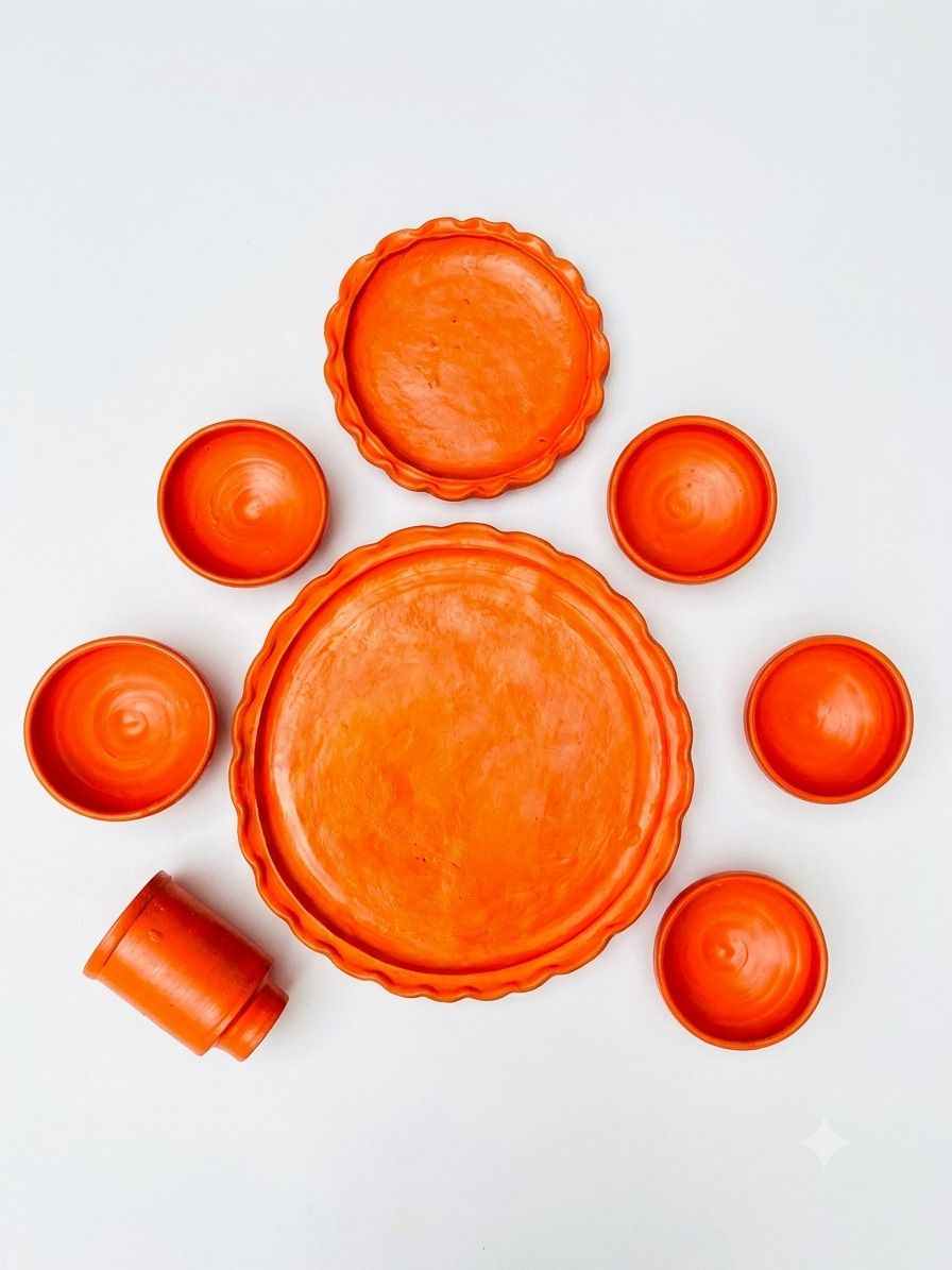 Pack of 8 Earthenware Terracotta - Full Set - Orange - 8 Pieces Dinner Set-image-25