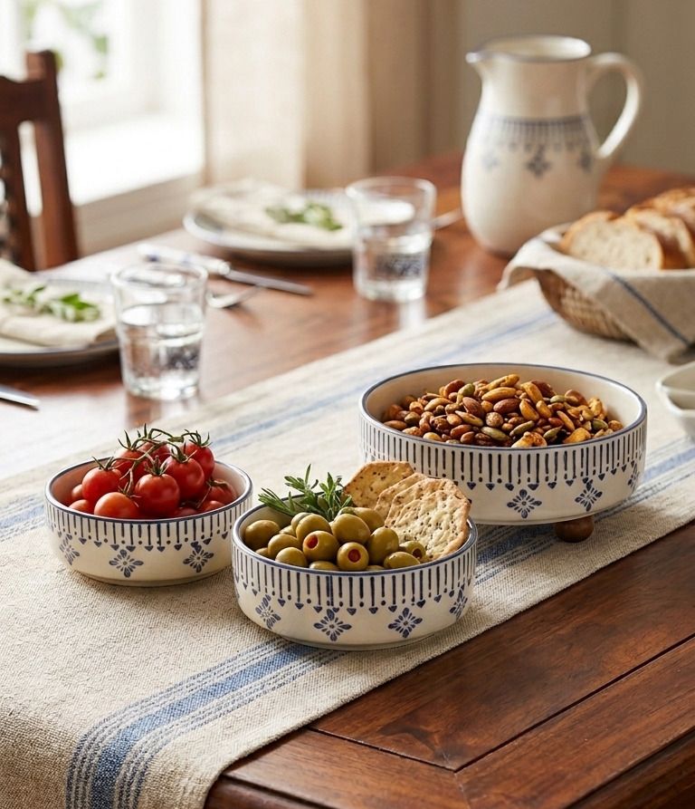 Pack of 3 Ceramic Blue Blossom Ceramic Bowl Set Dinner Set-image-22