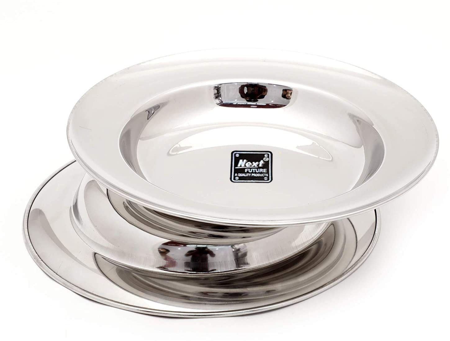 next future Pack of 2 Stainless Steel Stainless Steel Soup/ Breakfast Plate High Polish, Heavy Gauge Plates Dinner Set-picture-20