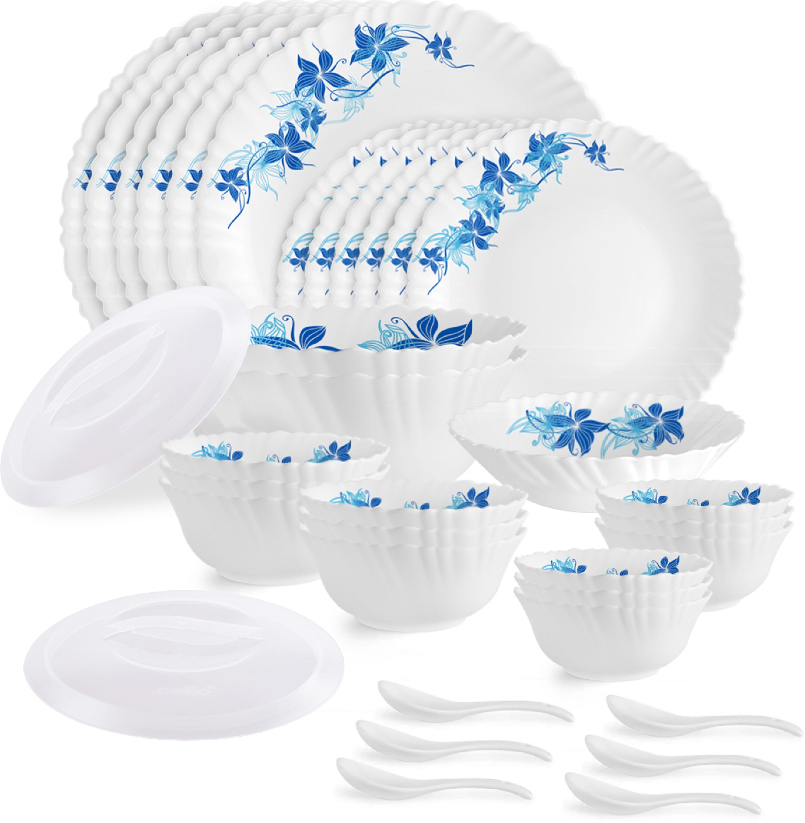 cello Pack of 35 Opalware Blue Swirl Dazzle Dinner Set-picture-11