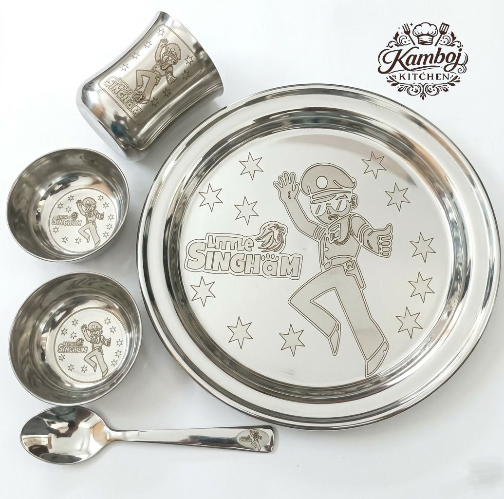 Stainless Steel Little Singham Baby Dinner Set 5 Dinner Set-image-0